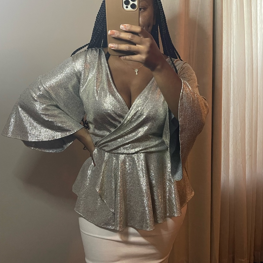 Silver Shiny Peplum Top